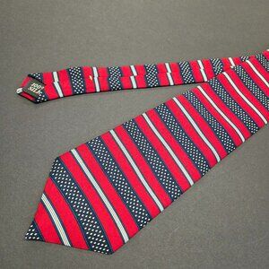 Vintage Evan-Picone Necktie 100% Silk Red & Navy Striped Mens Tie Made In USA